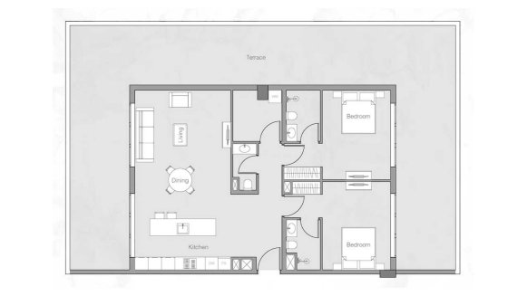 Apartment floor plan, 2 bedrooms in 1WOOD No. 11008 (2D)